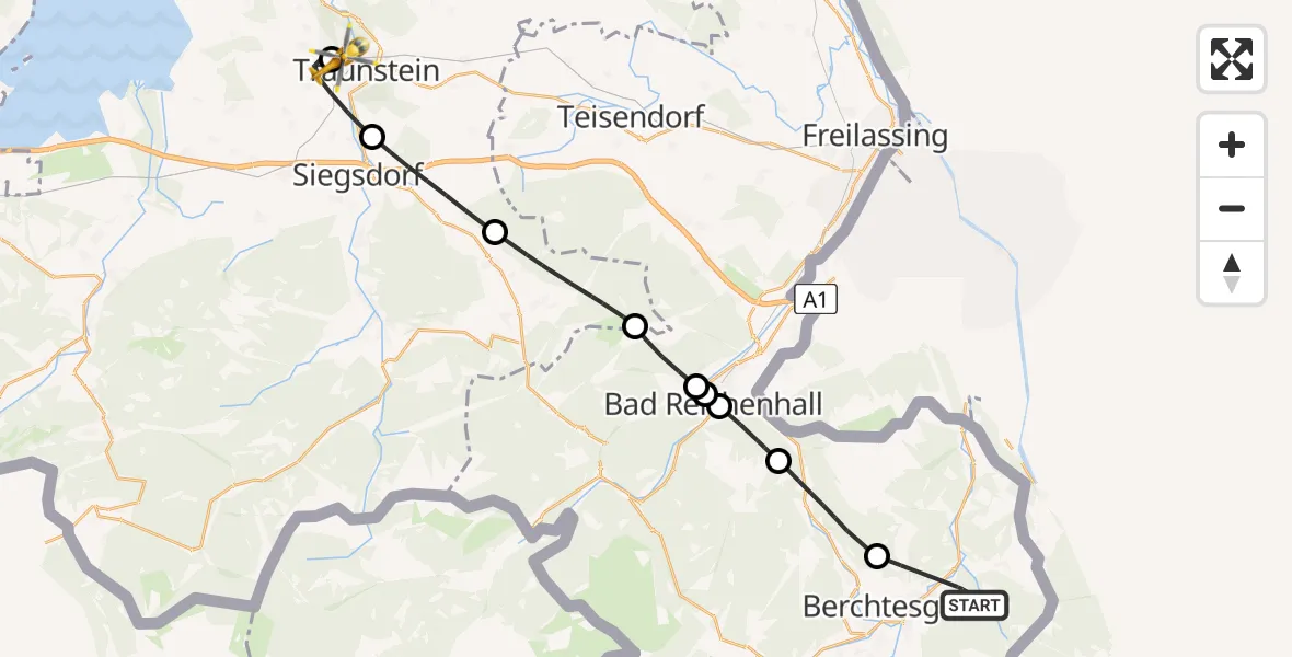 Flugroute Rettungshubschrauber Berchtesgaden - Traunstein Hospital, 16 Juli 2026, 16:43