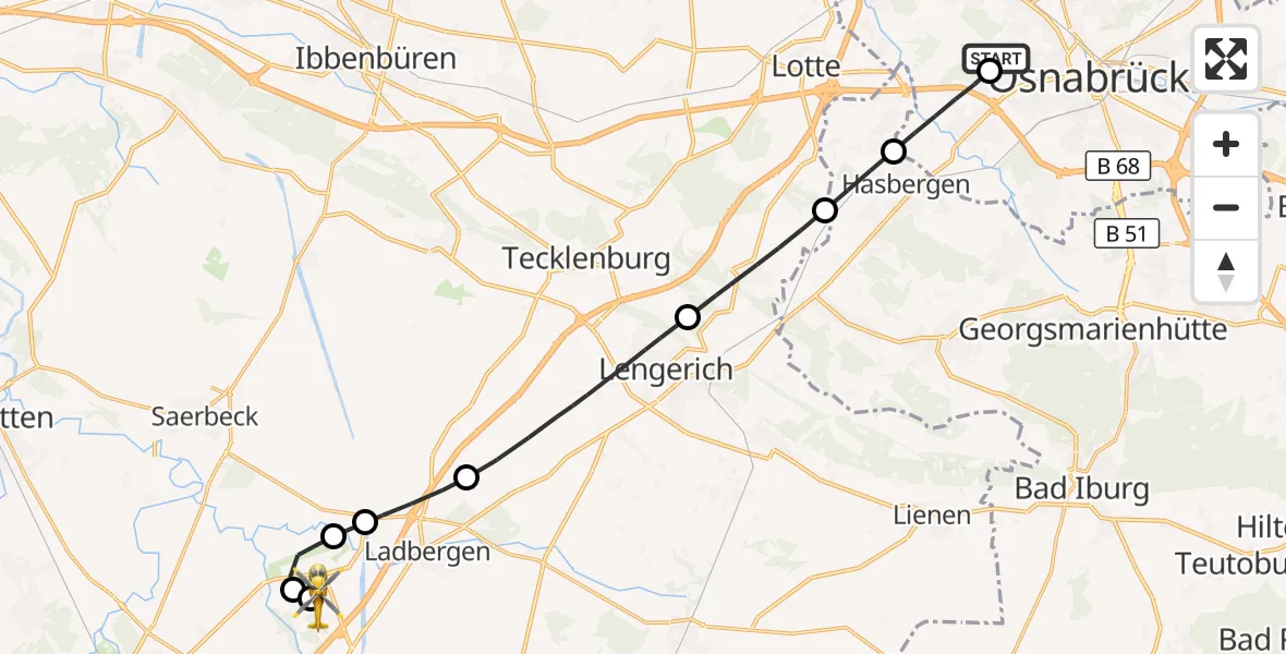 Flugroute Ambulanzhubschrauber Osnabrück Hospital - Christoph  Westfalen-ADAC, 16 Juli 2026, 16:46