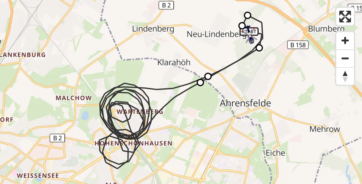 Flugroute Polizeihubschrauber Ahrensfelde Hubschrauberlandeplatz - Ahrensfelde Hubschrauberlandeplatz, 16 Juli 2026, 16:48