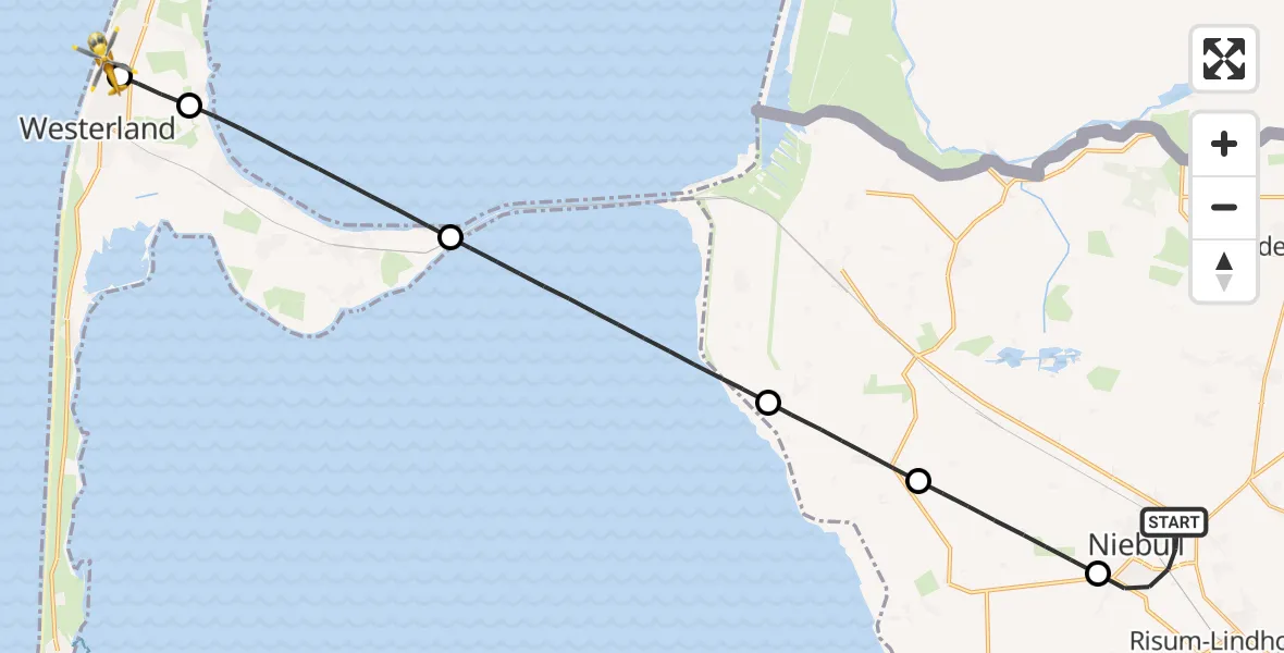Flugroute Ambulanzhubschrauber Niebüll - Sylt, 16 Juli 2026, 16:50