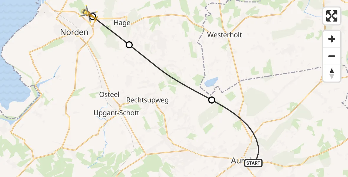 Flugroute Ambulanzhubschrauber Aurich - Norden, 16 Juli 2026, 16:56