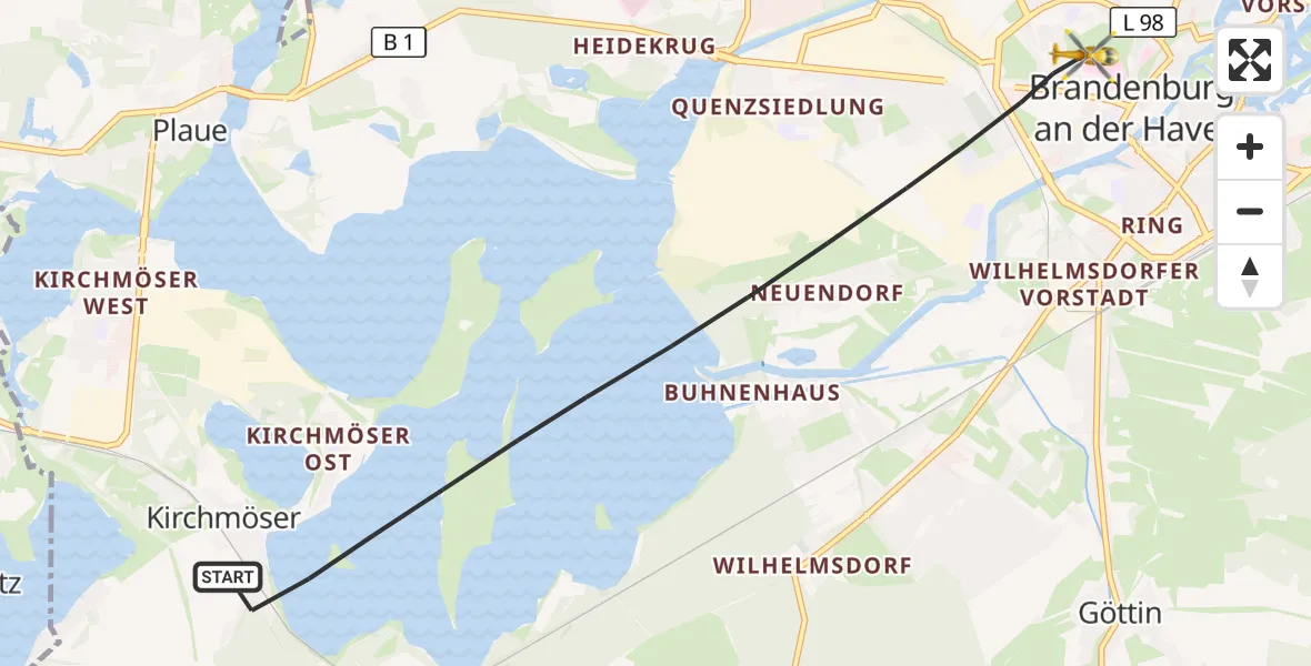 Flugroute Rettungshubschrauber Brandenburg an der Havel - Brandenburg an der Havel, 16 Juli 2026, 16:56