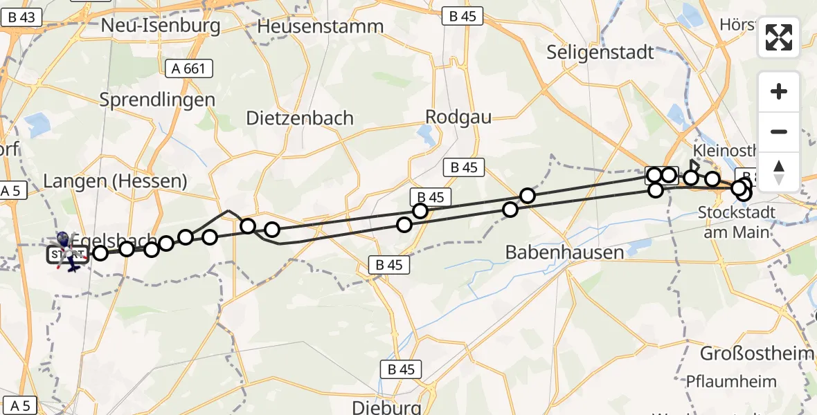 Flugroute Polizeihubschrauber Flughafen Frankfurt-Egelsbach - Flughafen Frankfurt-Egelsbach, 16 Juli 2026, 17:03