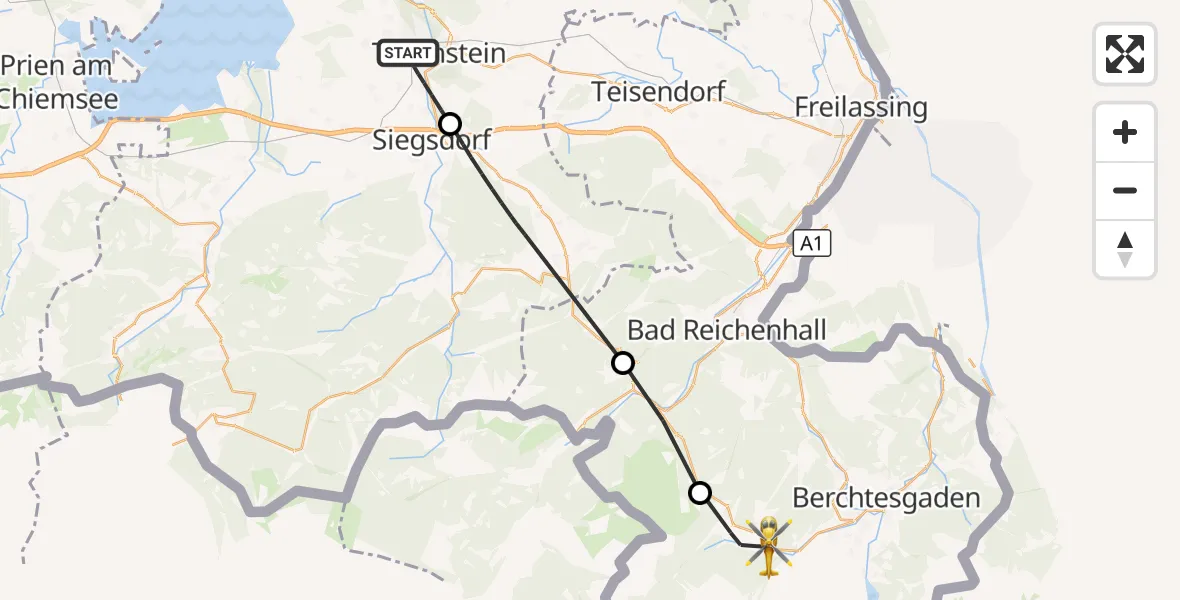 Flugroute Rettungshubschrauber Traunstein - Ramsau b.Berchtesgaden, 16 Juli 2026, 17:14