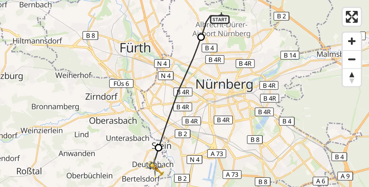 Flugroute Ambulanzhubschrauber Flughafen Nuremberg - Stein, 16 Juli 2026, 17:23