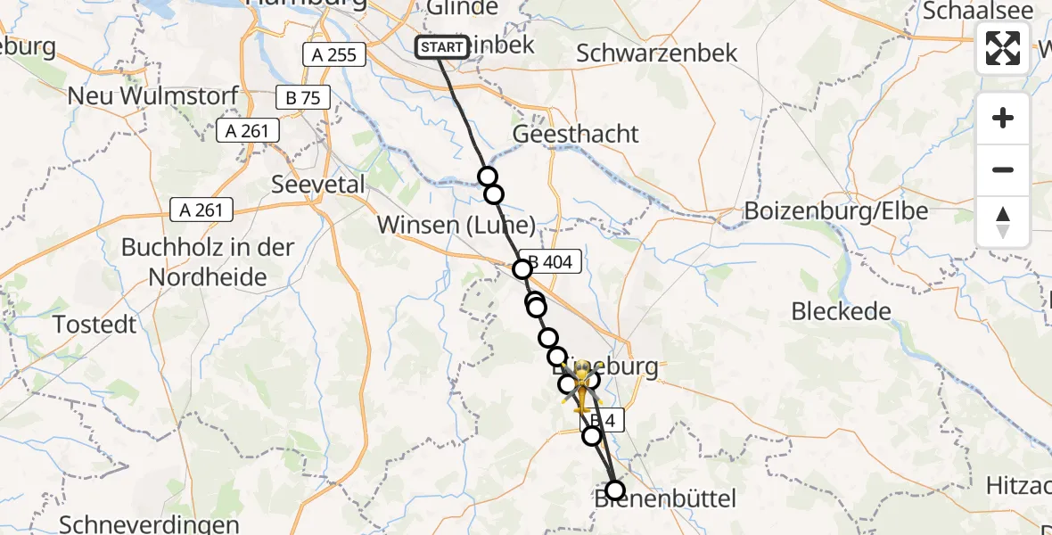 Flugroute Rettungshubschrauber Hamburg - Lüneburg, 16 Juli 2026, 17:27