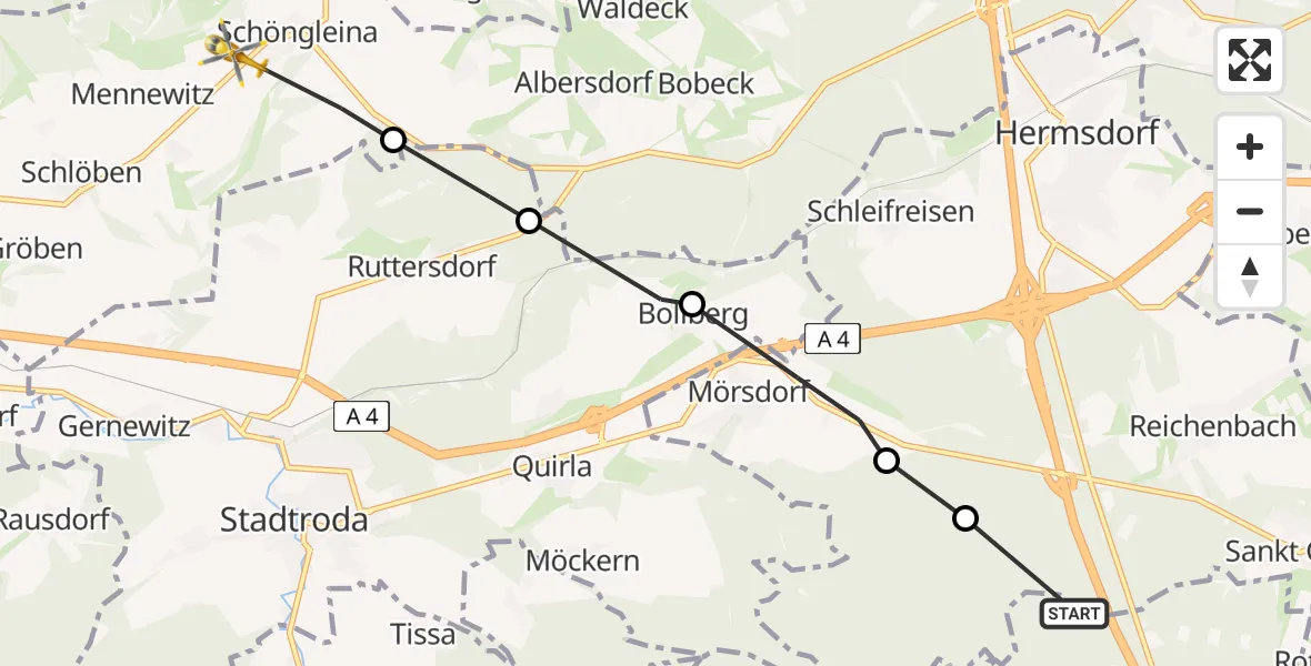 Flugroute Rettungshubschrauber Eineborn - Schöngleina, 16 Juli 2026, 17:27