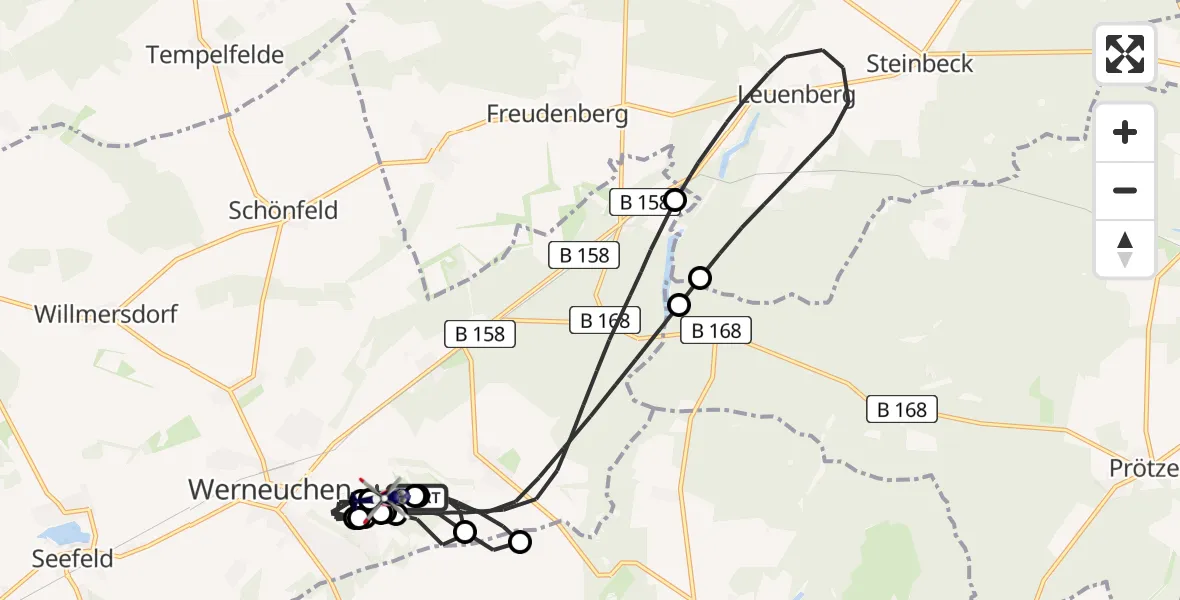 Flugroute Polizeihubschrauber Werneuchen - Werneuchen Flugplatz, 16 Juli 2026, 17:51