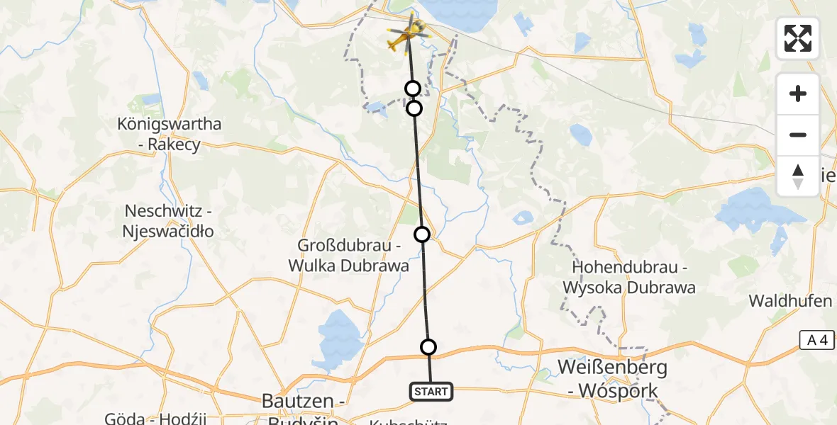 Flugroute Rettungshubschrauber Bautzen Flugplatz - Boxberg/O.L., 16 Juli 2026, 17:51
