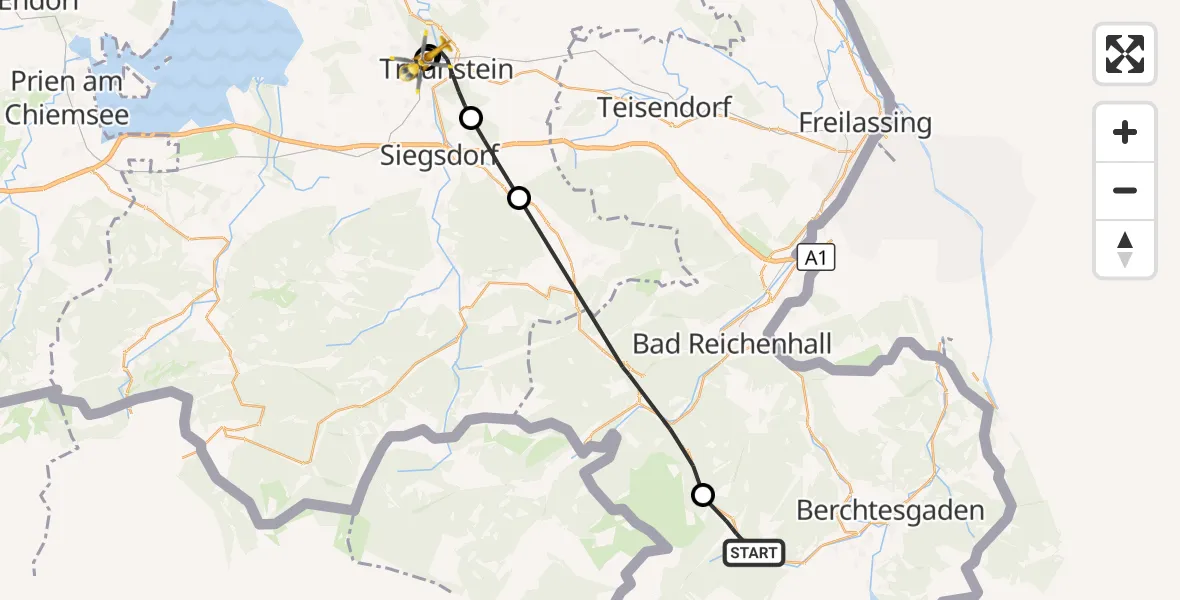 Flugroute Rettungshubschrauber Ramsau b.Berchtesgaden - Traunstein Hospital, 16 Juli 2026, 18:15