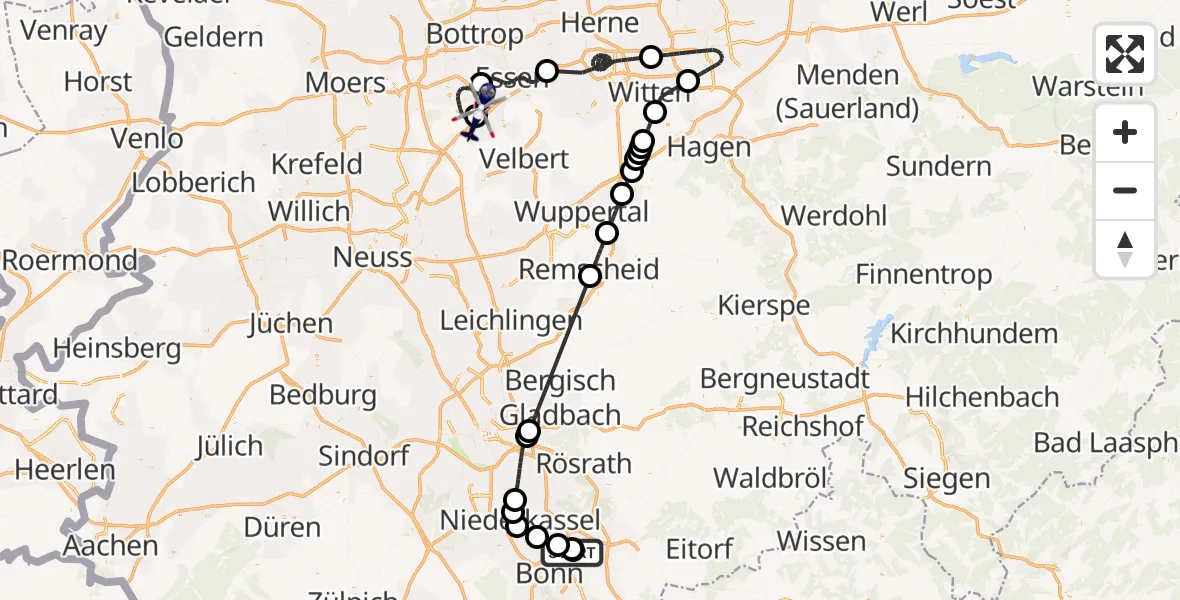 Flugroute Polizeihubschrauber Sankt Augustin - Essen-Mülheim Flughafen, 16 Juli 2026, 18:20