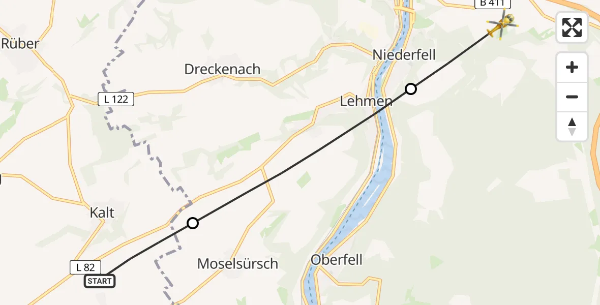 Flugroute Rettungshubschrauber Kalt - Dieblich, 16 Juli 2026, 18:32