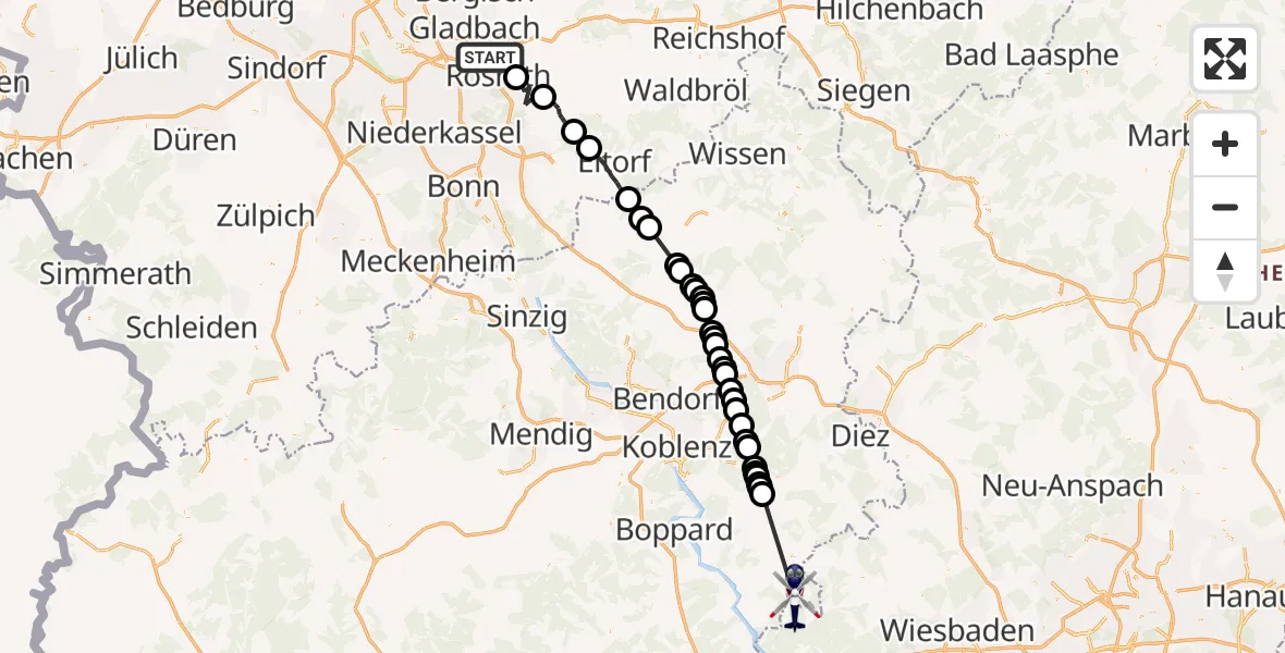 Flugroute Polizeihubschrauber Rösrath - Lipporn, 16 Juli 2026, 18:54