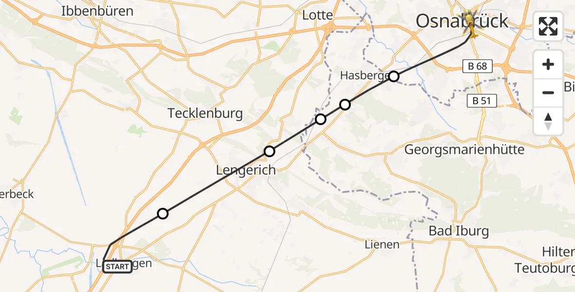 Flugroute Ambulanzhubschrauber Ladbergen - Osnabrück, 16 Juli 2026, 19:13