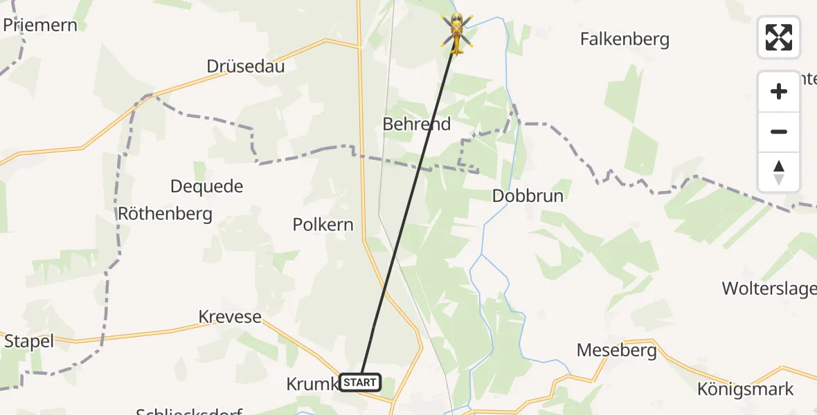 Flugroute Rettungshubschrauber Osterburg (Altmark) - Seehausen (Altmark), 16 Juli 2026, 19:24