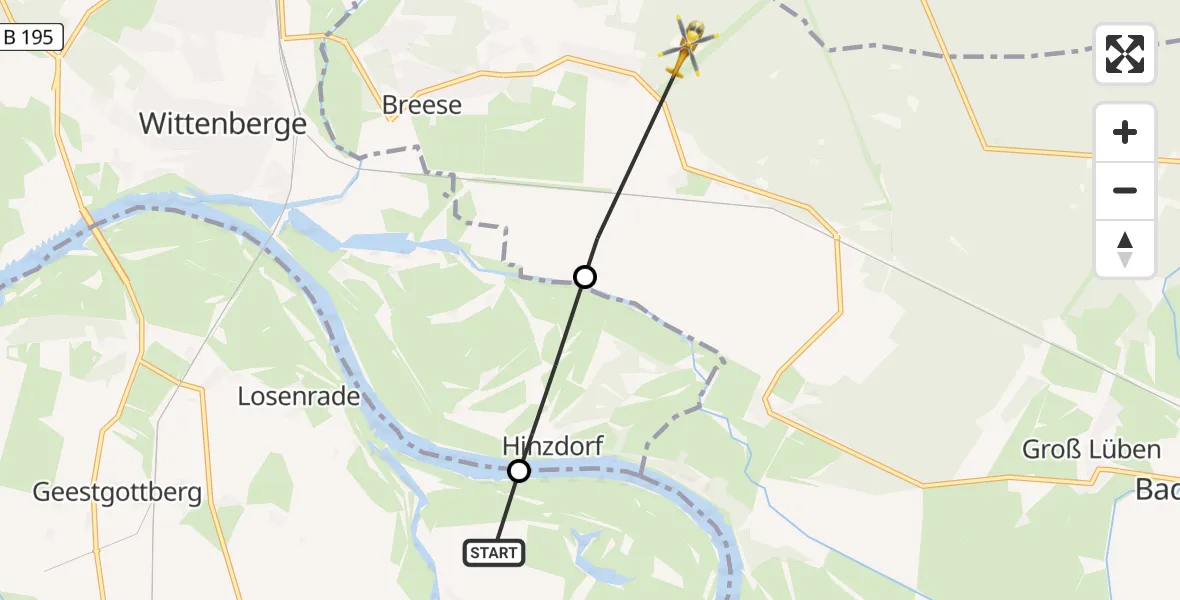 Flugroute Rettungshubschrauber Seehausen (Altmark) - Breese, 16 Juli 2026, 19:29