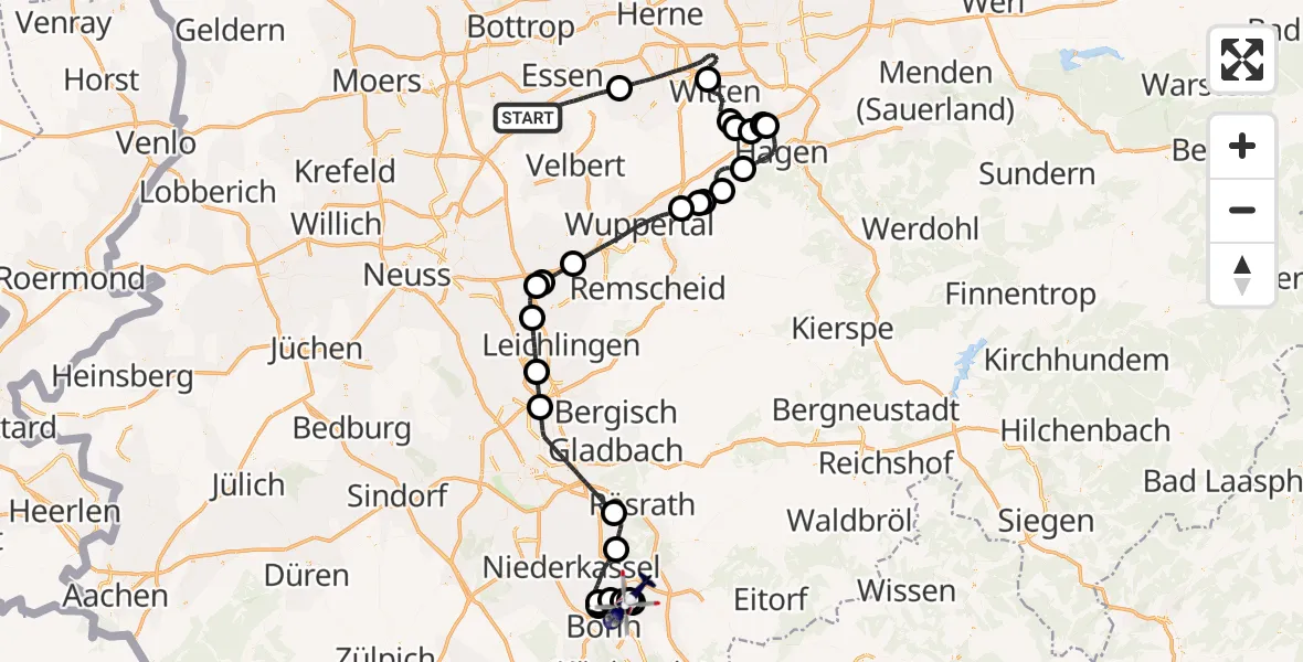 Flugroute Polizeihubschrauber Essen - Sankt Augustin, 16 Juli 2026, 19:48