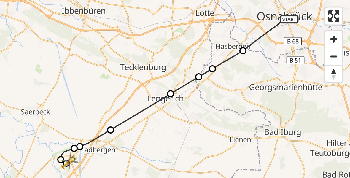 Flugroute Ambulanzhubschrauber Osnabrück - Christoph  Westfalen-ADAC, 16 Juli 2026, 20:02