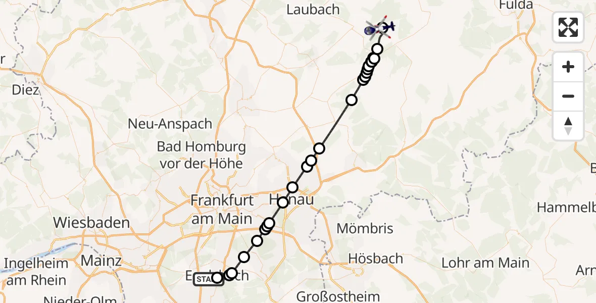 Flugroute Polizeihubschrauber Flughafen Frankfurt-Egelsbach - Hoherodskopf Flugplatz, 16 Juli 2026, 20:08