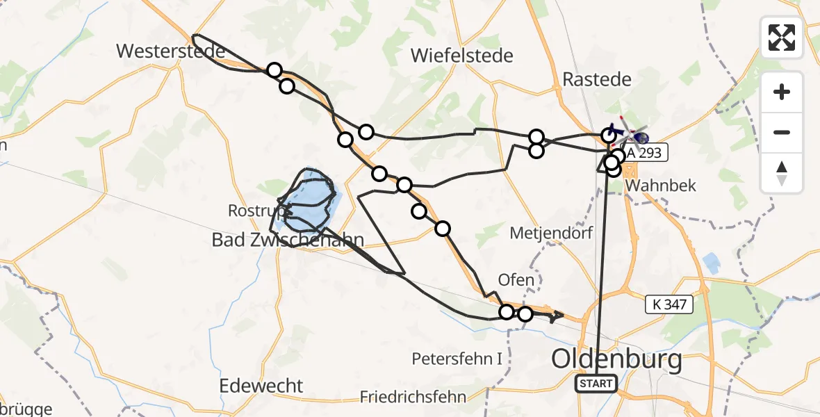 Flugroute Polizeihubschrauber Oldenburg (Oldb) - Rastede, 16 Juli 2026, 20:38