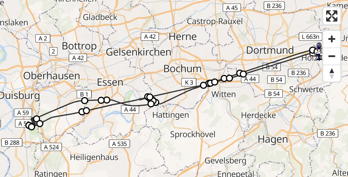 Flugroute Polizeihubschrauber Dortmund Flughafen - Dortmund Flughafen, 16 Juli 2026, 21:38