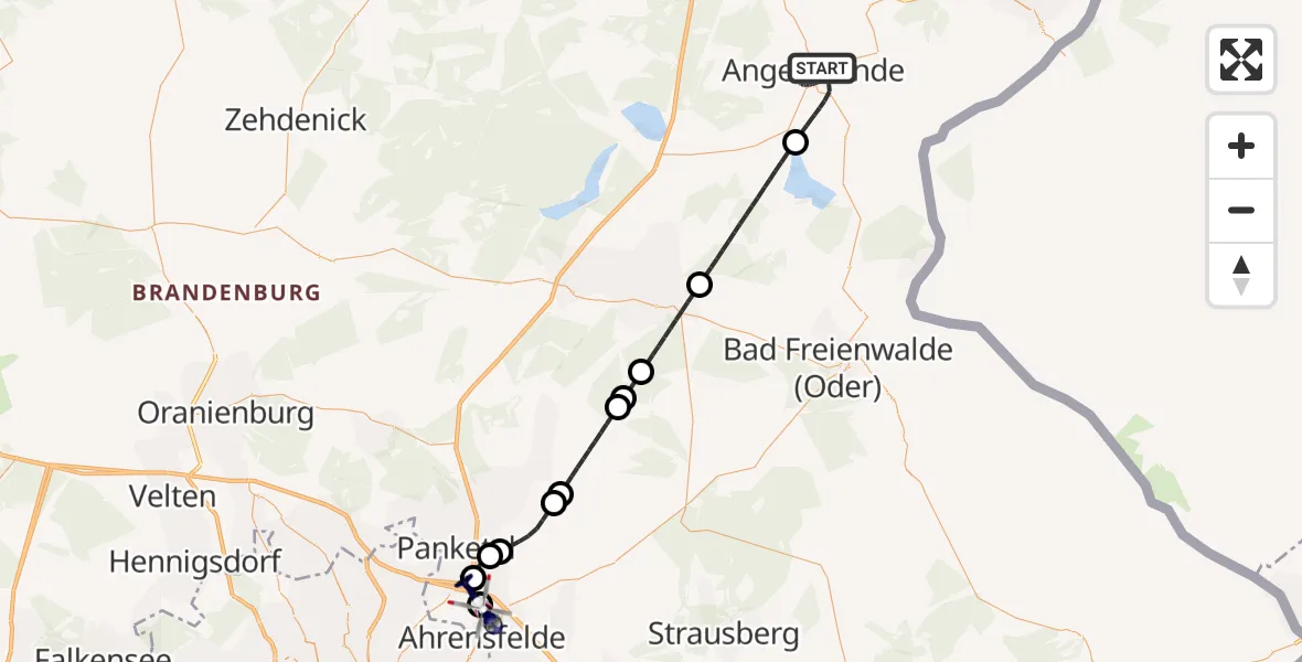 Flugroute Polizeihubschrauber Angermünde - Panketal, 16 Juli 2026, 21:43