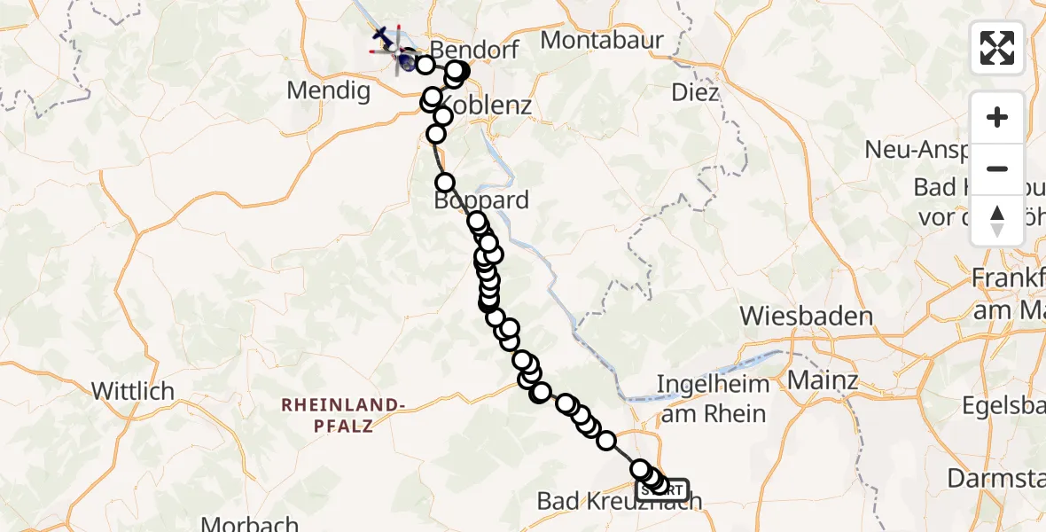 Flugroute Polizeihubschrauber Pfaffen-Schwabenheim - Andernach, 16 Juli 2026, 21:57