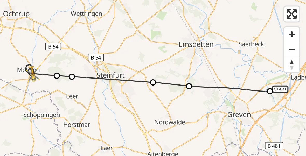 Flugroute Ambulanzhubschrauber Christoph  Westfalen-ADAC - Metelen, 16 Juli 2026, 23:56