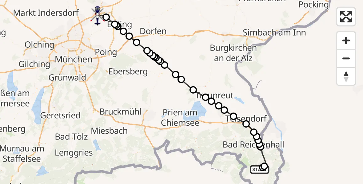 Flugroute Polizeihubschrauber Ramsau b.Berchtesgaden - München Flughafen, 17 Juli 2026, 01:28
