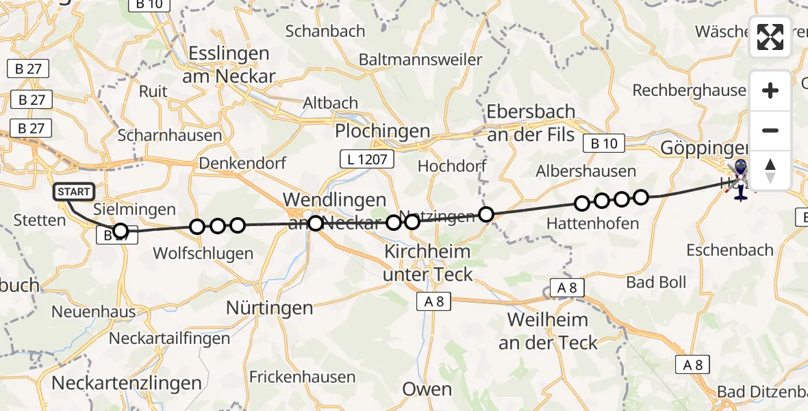 Flugroute Polizeihubschrauber Flughafen Stuttgart - Göppingen, 17 Juli 2026, 04:57
