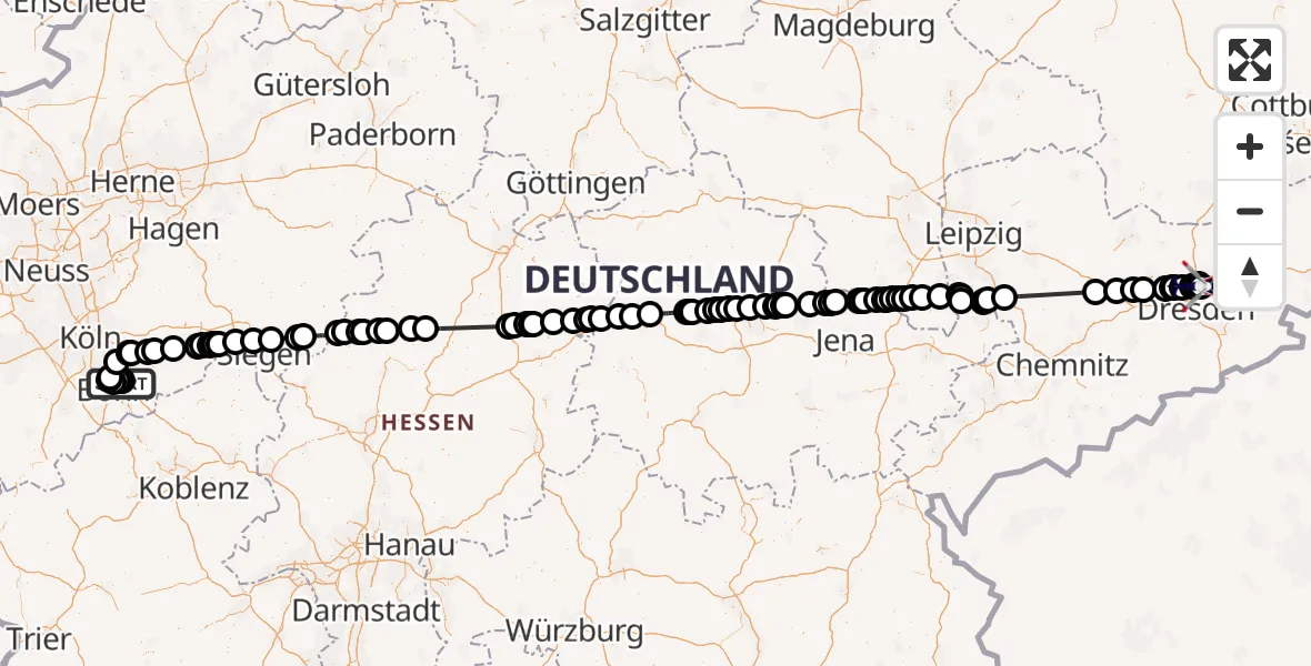 Flugroute Polizeihubschrauber Sankt Augustin - Dresden Bundespolizei Hubschrauberlandeplatz, 17 Juli 2026, 06:23