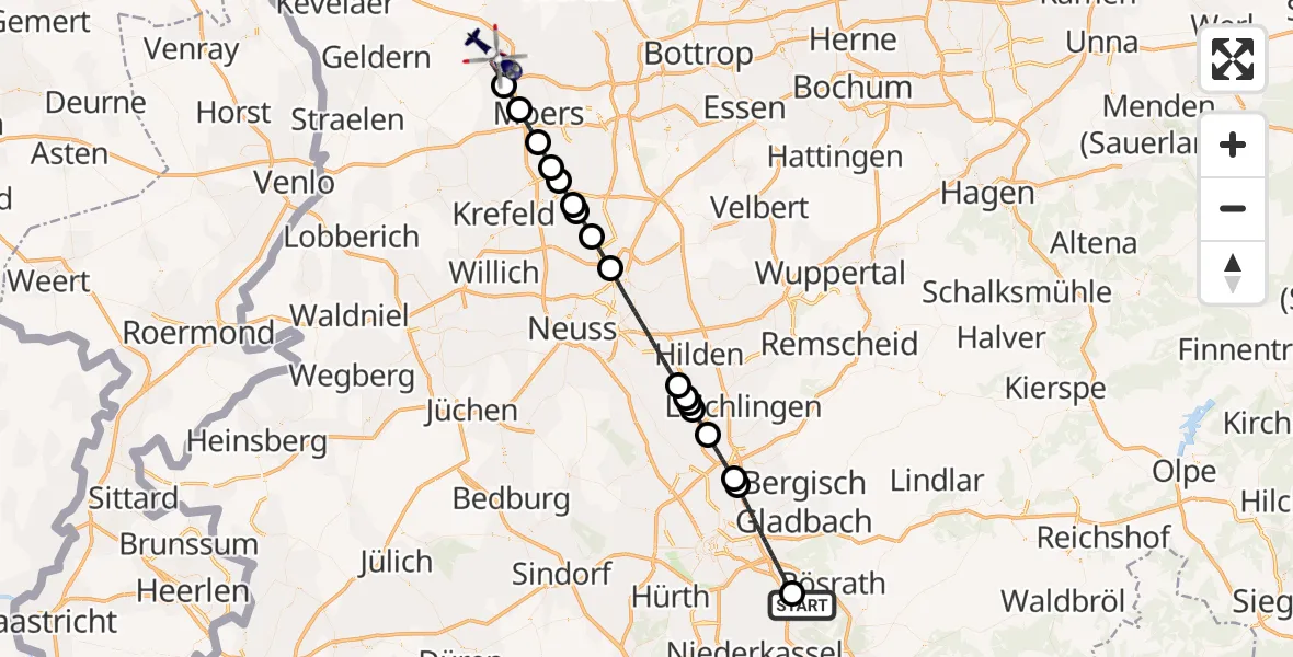 Flugroute Polizeihubschrauber Köln Bonn Flughafen - Kamp-Lintfort, 17 Juli 2026, 06:46