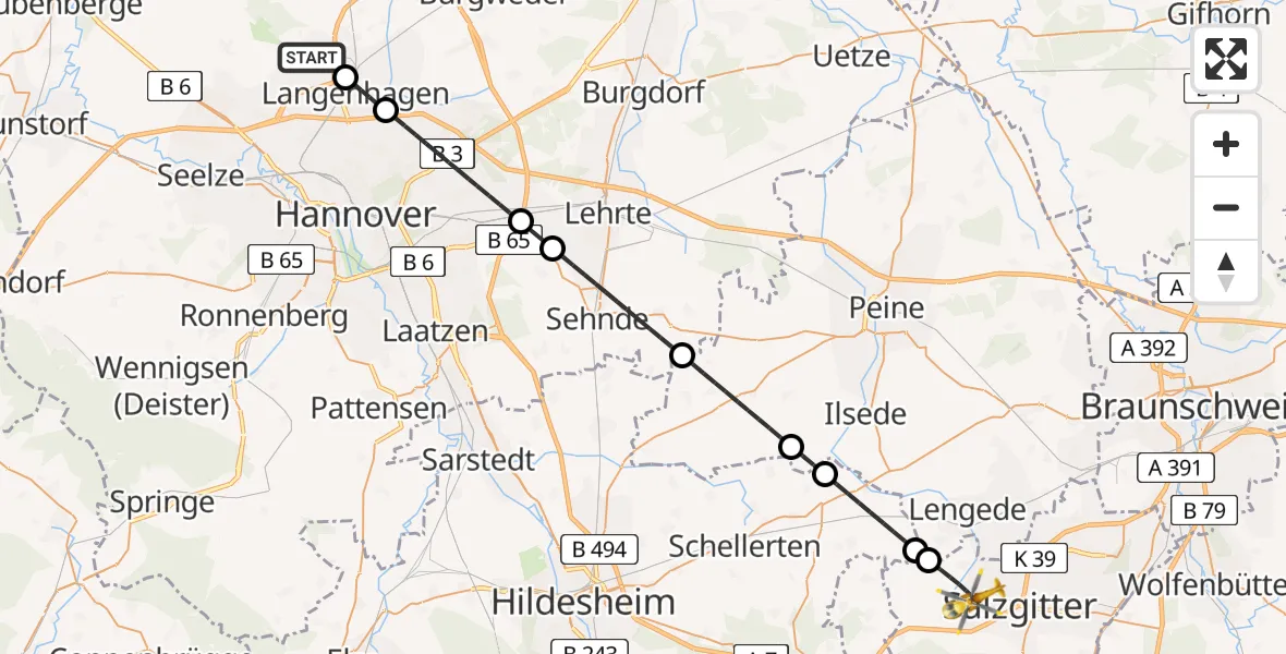 Flugroute Rettungshubschrauber Flughafen Hannover - Salzgitter, 17 Juli 2026, 06:48