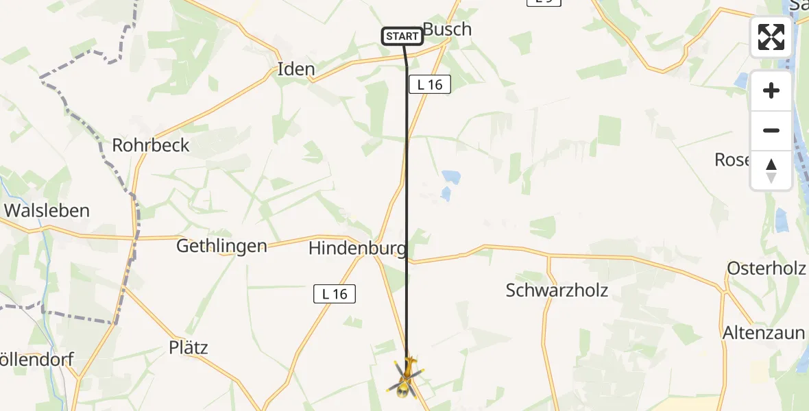 Flugroute Rettungshubschrauber Iden - Hohenberg-Krusemark, 17 Juli 2026, 06:52