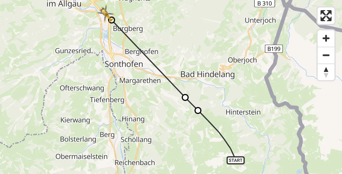 Flugroute Rettungshubschrauber Bad Hindelang - Burgberg i.Allgäu, 17 Juli 2026, 07:04
