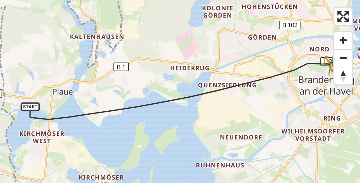 Flugroute Rettungshubschrauber Brandenburg an der Havel - Brandenburg an der Havel, 17 Juli 2026, 07:07