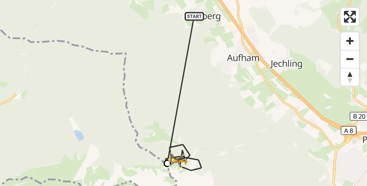 Flugroute Rettungshubschrauber Anger - Piding, 17 Juli 2026, 07:08