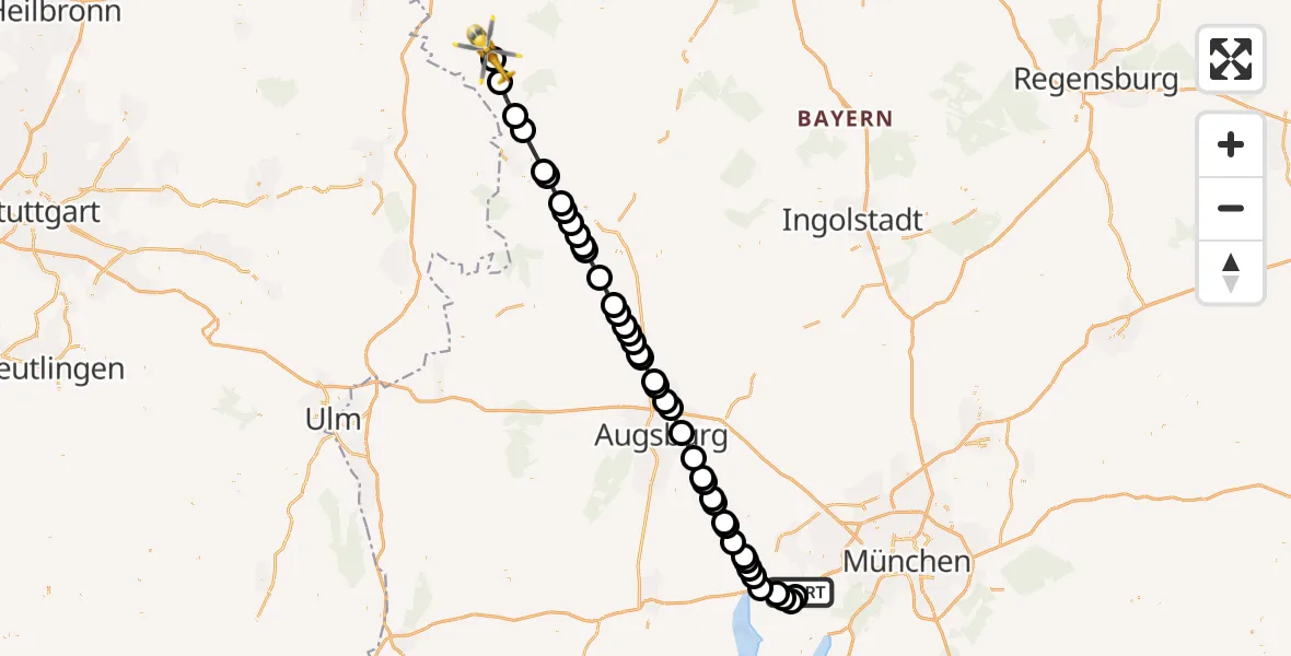 Flugroute Ambulanzhubschrauber Oberpfaffenhofen Flughafen - Wittelshofen, 17 Juli 2026, 07:19