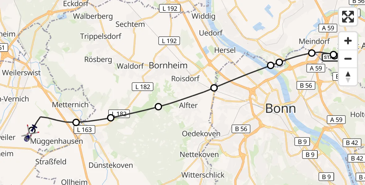 Flugroute Polizeihubschrauber Sankt Augustin - Weilerswist UL, 17 Juli 2026, 07:20