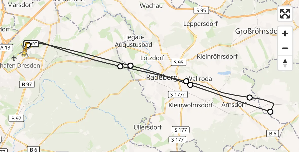 Flugroute Rettungshubschrauber Dresden - Dresden Bundespolizei Hubschrauberlandeplatz, 17 Juli 2026, 07:26
