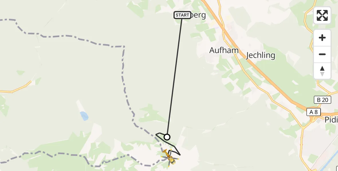 Flugroute Rettungshubschrauber Anger - Piding, 17 Juli 2026, 07:26