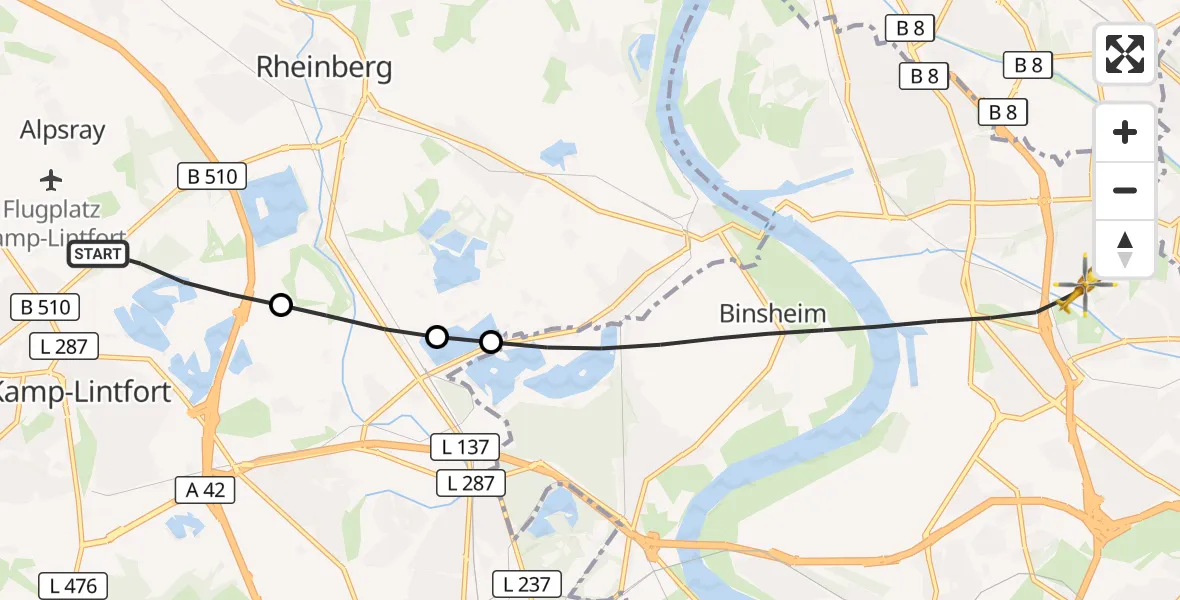 Flugroute Rettungshubschrauber Kamp-Lintfort - Duisburg, 17 Juli 2026, 07:27