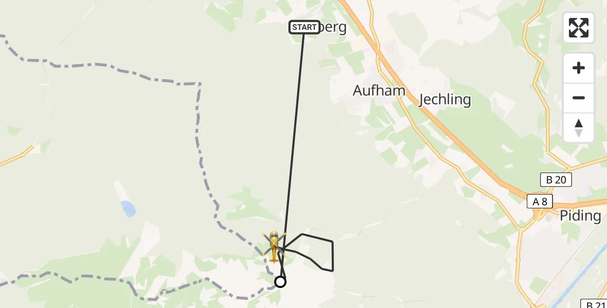 Flugroute Rettungshubschrauber Anger - Piding, 17 Juli 2026, 07:43