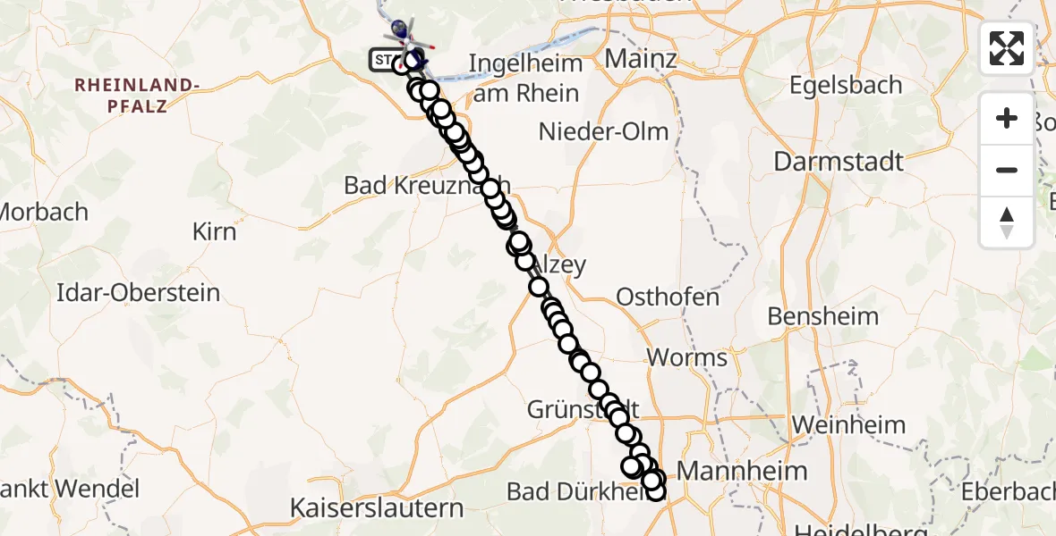 Flugroute Polizeihubschrauber Trechtingshausen - Trechtingshausen, 17 Juli 2026, 07:44