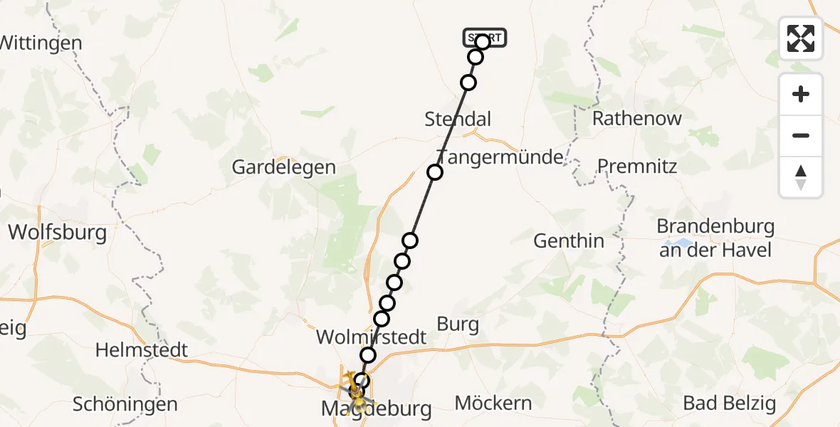 Flugroute Rettungshubschrauber Hohenberg-Krusemark - Magdeburg Hospital, 17 Juli 2026, 07:47