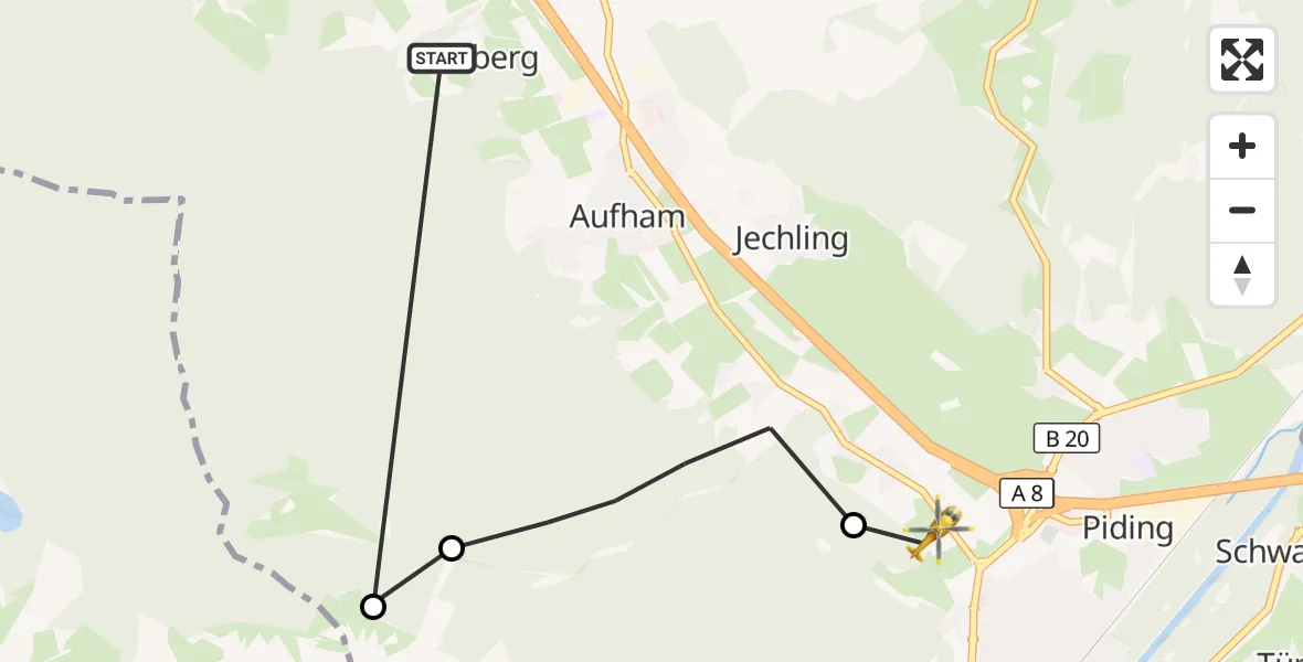 Flugroute Rettungshubschrauber Anger - Piding, 17 Juli 2026, 07:49