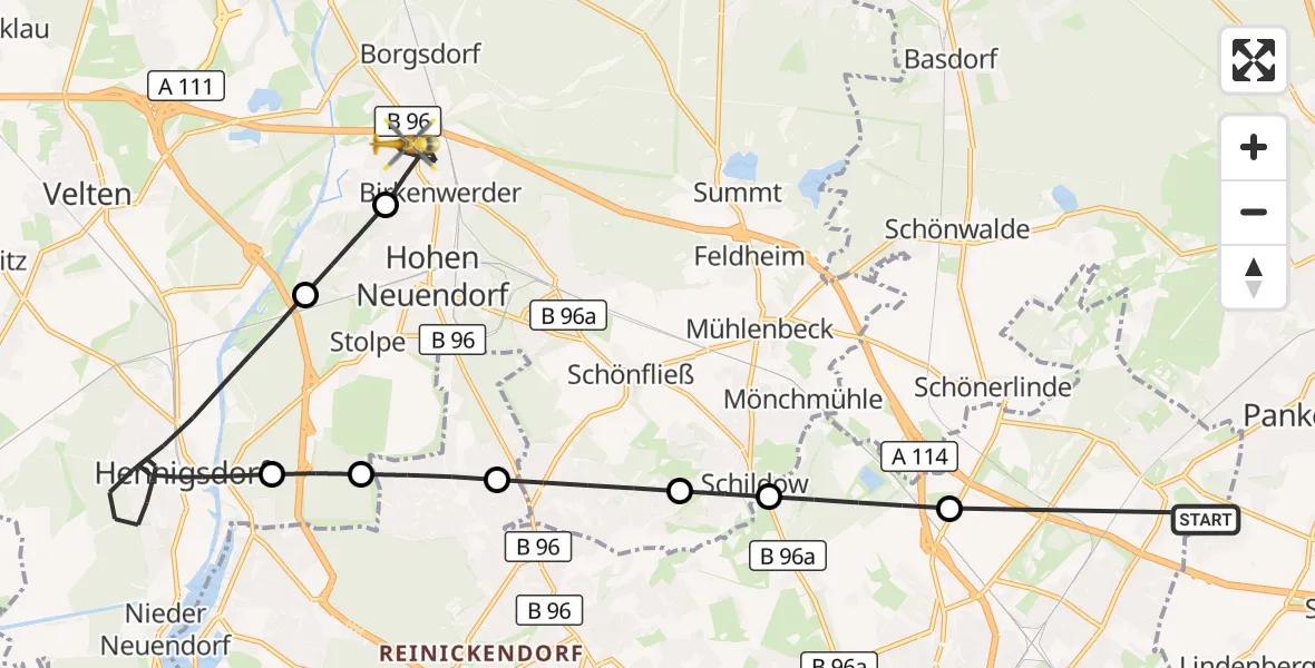 Flugroute Rettungshubschrauber Helios Clinic Berlin-Buch - Birkenwerder, 17 Juli 2026, 07:49