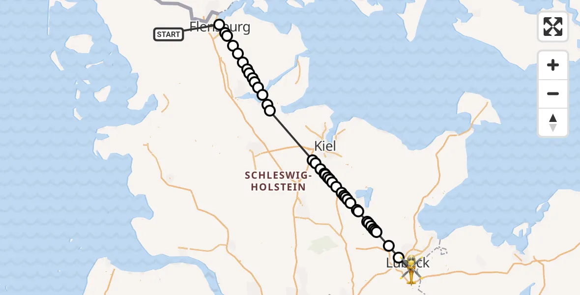 Flugroute Ambulanzhubschrauber Hörup - Lübeck, 17 Juli 2026, 07:55
