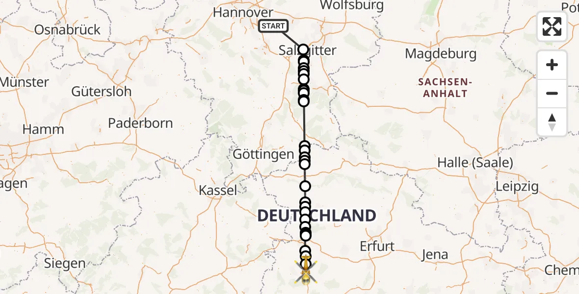 Flugroute Rettungshubschrauber Sehnde - Bad Liebenstein, 17 Juli 2026, 07:56