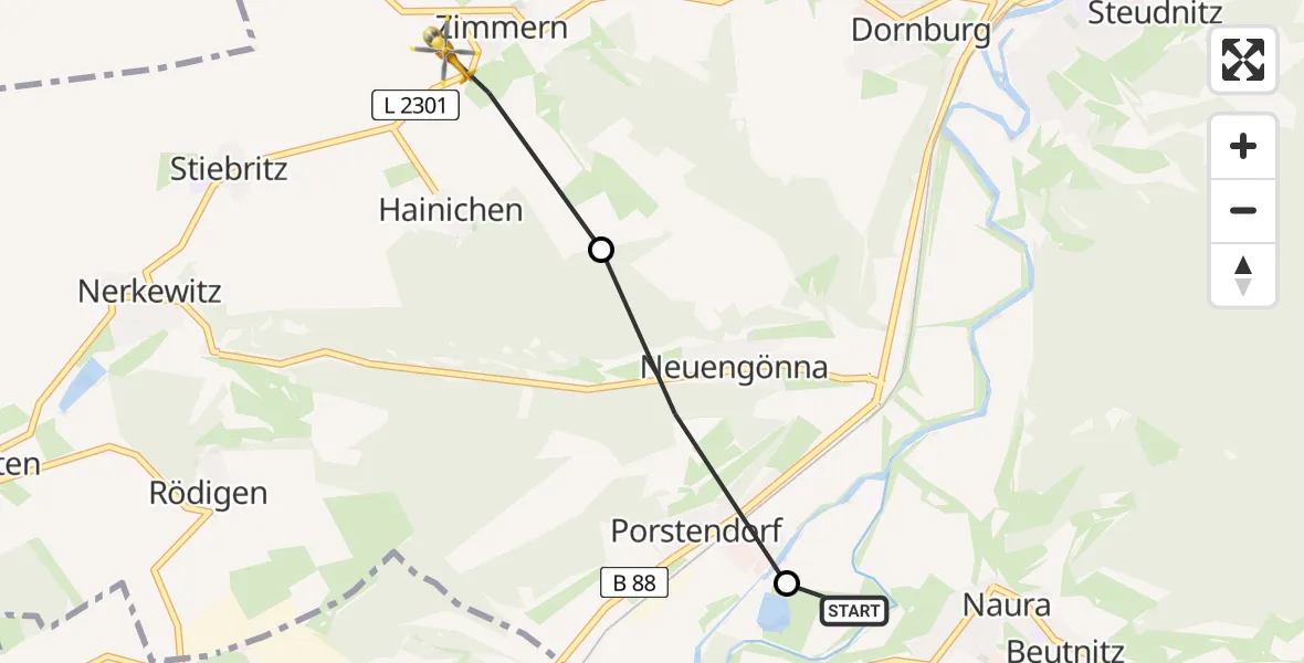 Flugroute Rettungshubschrauber Golmsdorf - Zimmern, 17 Juli 2026, 07:59